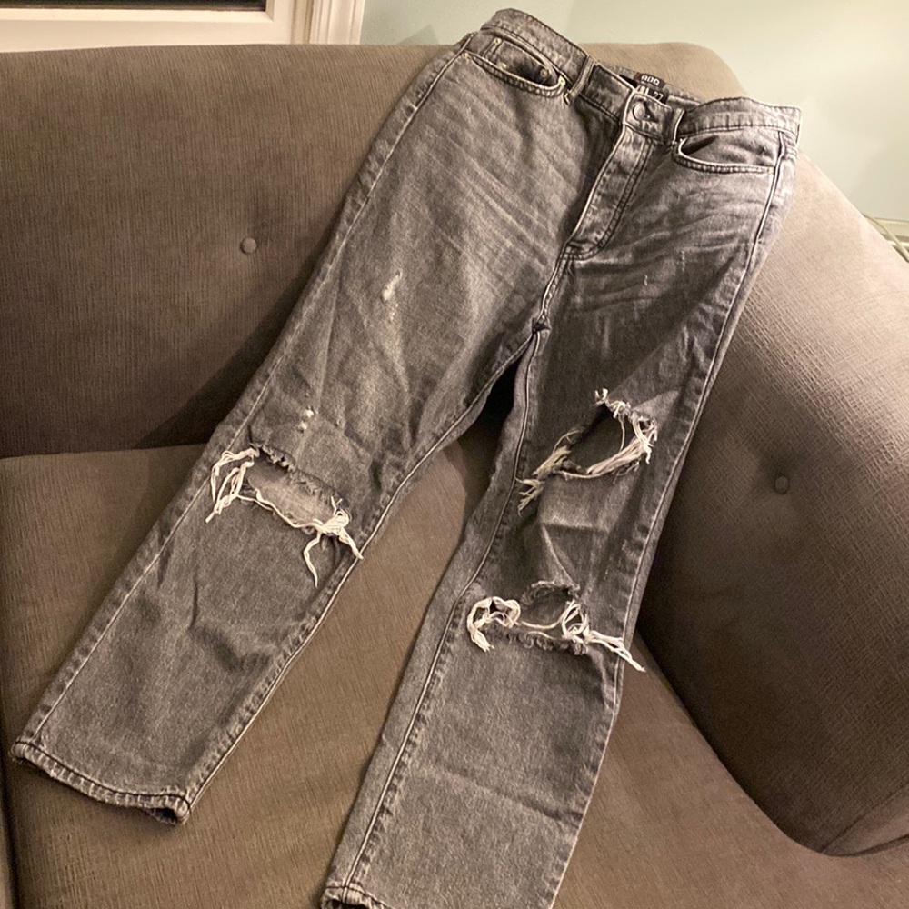 Black denim slim straight leg jeans